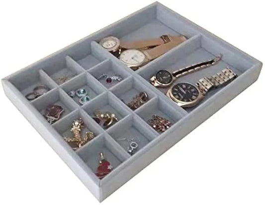 Svea Display Gryy Velvet Stackable Organizer Premium Quality Tray Drawer Inserts Divider Multi Functional Storage Closet Hallway Vanity