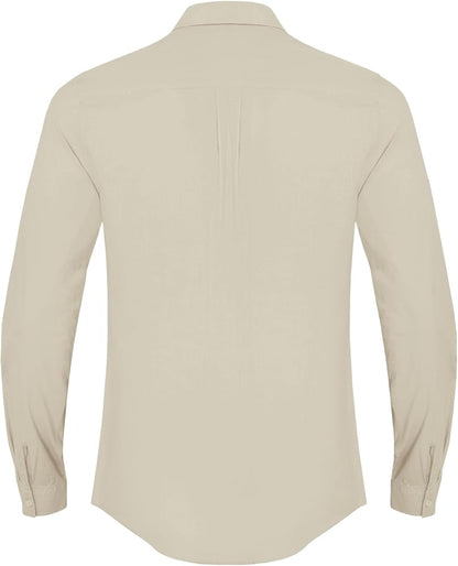 Button Down Linen Shirts for Men Casual Long Sleeve Regular Fit Cotton Beach Shirts with Pocket