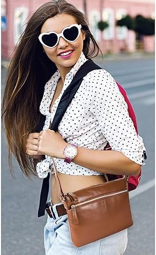 Leather Cross Body Bag Women | Tan | Adjustable Strap | Shoulder Bags For Women | Cross Over Purse | Multiple Compartment, Tan Alpha, Casual