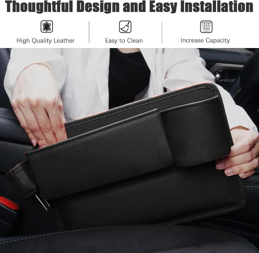 Car Seat Gap Filler Organizer with Cup Holder - Premium Leakproof Console Storage (Black, Passenger Side)