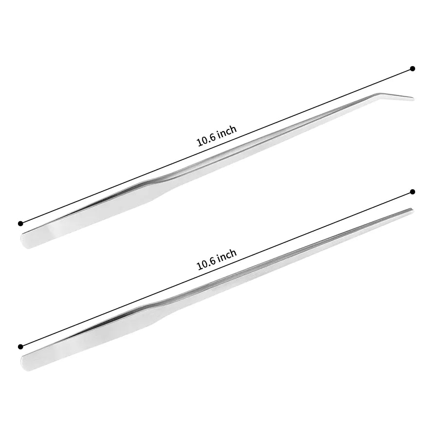 2PCS Long Aquarium Tweezers - 10.6" Straight and Curved Tweezers, Stainless Steel Reptile Feeding tongs, Terrarium Aquascape Tools Feeder for Lizards, Bearded Dragon Snake Tank Accessories