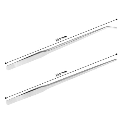 2PCS Long Aquarium Tweezers - 10.6" Straight and Curved Tweezers, Stainless Steel Reptile Feeding tongs, Terrarium Aquascape Tools Feeder for Lizards, Bearded Dragon Snake Tank Accessories