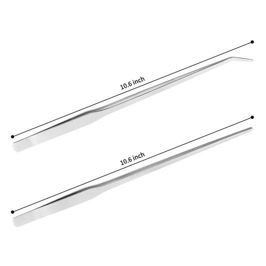 2PCS Long Aquarium Tweezers - 10.6" Straight and Curved Tweezers, Stainless Steel Reptile Feeding tongs, Terrarium Aquascape Tools Feeder for Lizards, Bearded Dragon Snake Tank Accessories