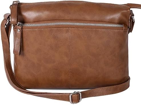 Leather Cross Body Bag Women | Tan | Adjustable Strap | Shoulder Bags For Women | Cross Over Purse | Multiple Compartment, Tan Alpha, Casual