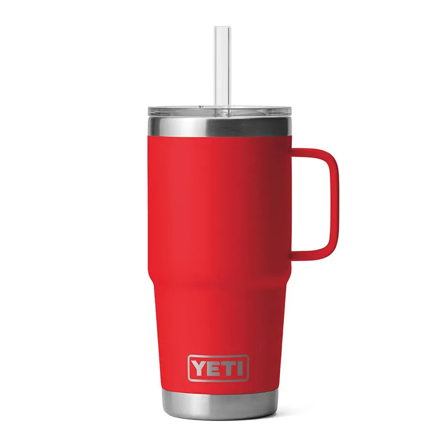 YETI Rambler 25 oz Tumbler with Handle & Straw Lid | Premium Insulated Travel Mug | Rescue Red | Keep Drinks Cold All Day
