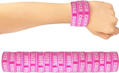 AOGU Breast Cancer Awareness Pink Ribbon Bracelets Rubber Wristbands For Unisex Support and Care for Women