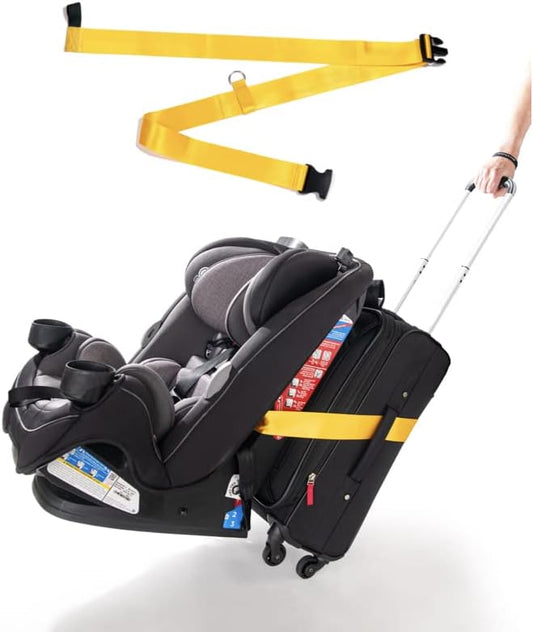 Car Seat Travel Belt | Luggage Strap - Convert Car Seat & Carry-On into Airport Carrier - Bright Yellow