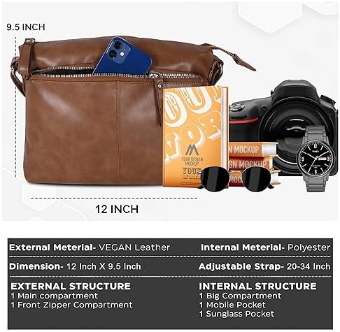 Leather Cross Body Bag Women | Tan | Adjustable Strap | Shoulder Bags For Women | Cross Over Purse | Multiple Compartment, Tan Alpha, Casual
