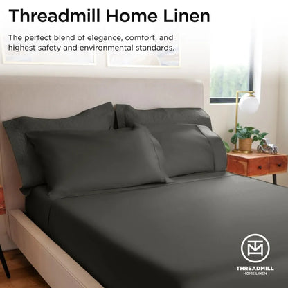 Threadmill Luxury 800 Thread Count Full Size 100% Cotton Sheets - Dark Grey Sateen Weave Bed-Sheets, Better Than Egyptian Cotton, 4 Pc Solid Bedding Set, Fits 16" Deep Pocket