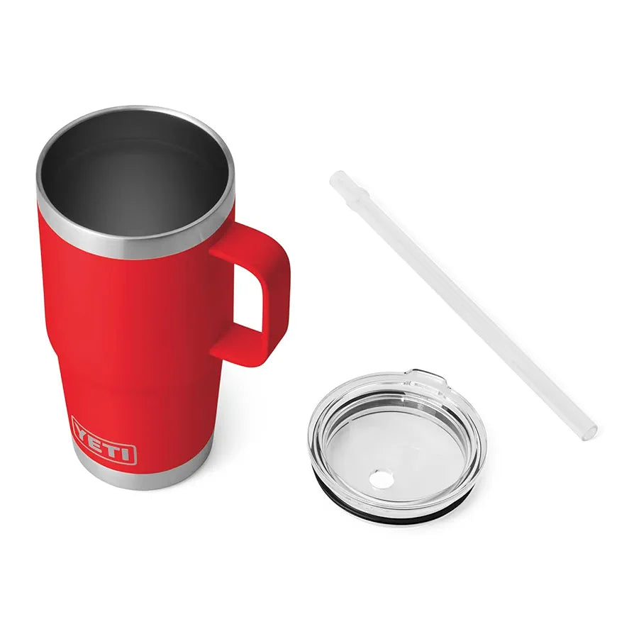 YETI Rambler 25 oz Tumbler with Handle & Straw Lid | Premium Insulated Travel Mug | Rescue Red | Keep Drinks Cold All Day