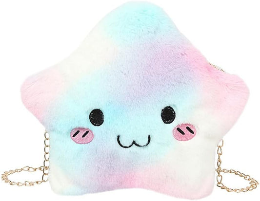 LUOZZY Plush Crossbody Bag Star Shaped Furry Purse for Girls Fluffy Handbag Small Purse with Chain Soft Shoulder Bag for Girls Women