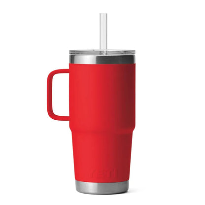 YETI Rambler 25 oz Tumbler with Handle & Straw Lid | Premium Insulated Travel Mug | Rescue Red | Keep Drinks Cold All Day
