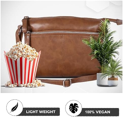 Leather Cross Body Bag Women | Tan | Adjustable Strap | Shoulder Bags For Women | Cross Over Purse | Multiple Compartment, Tan Alpha, Casual