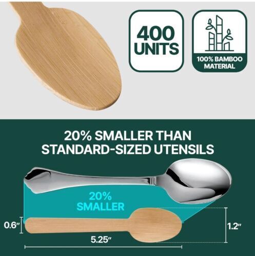 100% Bamboo Cutlery Set (400 pcs) - Natural Eco Mini 5.2" Bamboo Spoons...