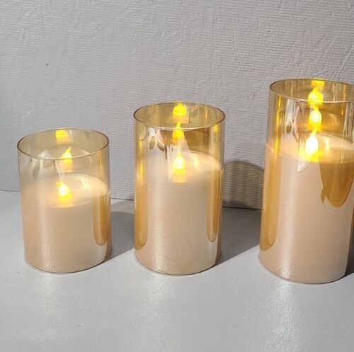 Glass Battery Operated LED Flameless Candles with Remote and Timer, Real Wax Can