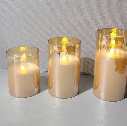 Glass Battery Operated LED Flameless Candles with Remote and Timer, Real Wax Can