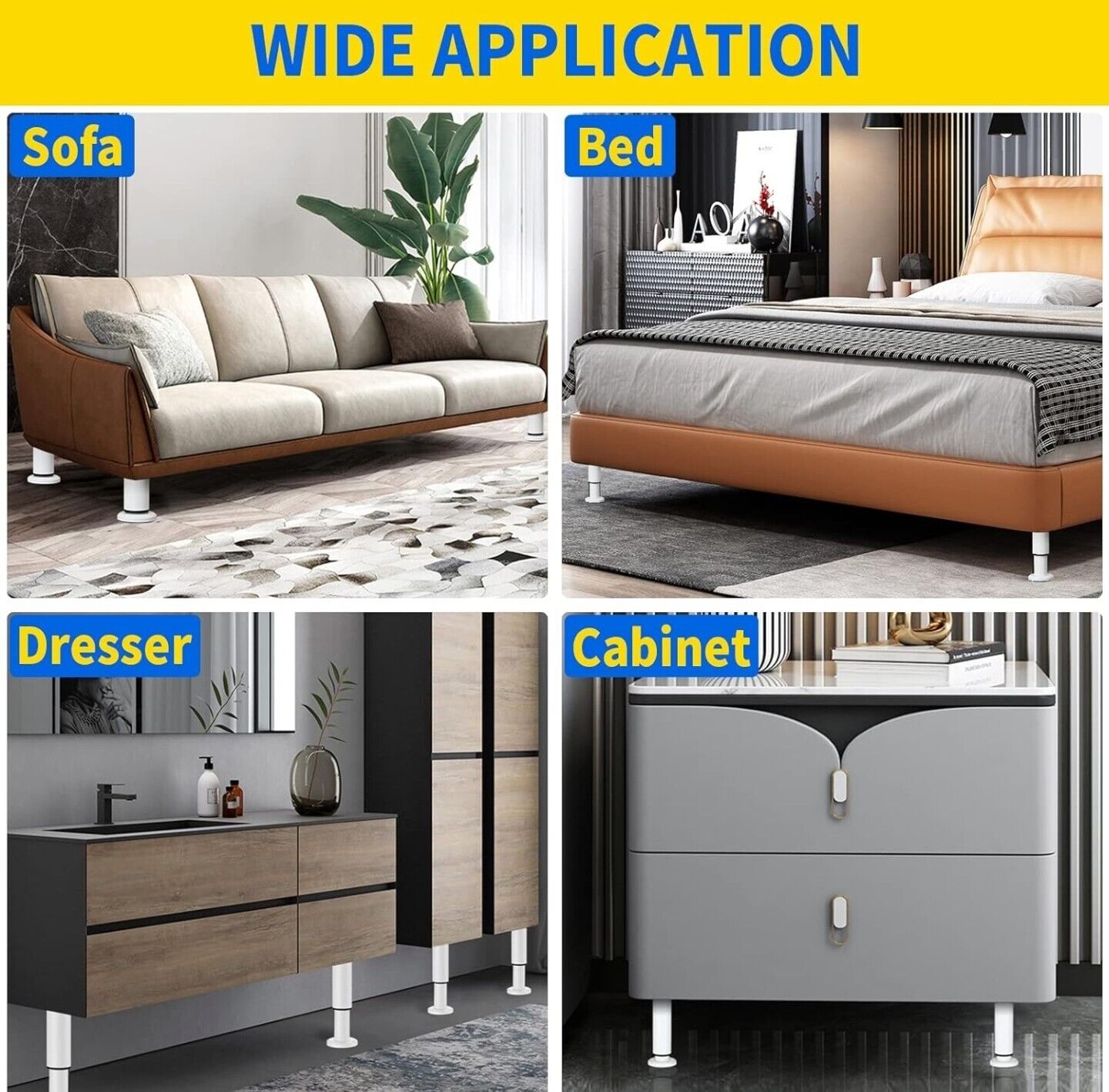 4 PCS Adjustable Height Bed Support Legs for Bed Frame/Bed Center Slat, Heavy