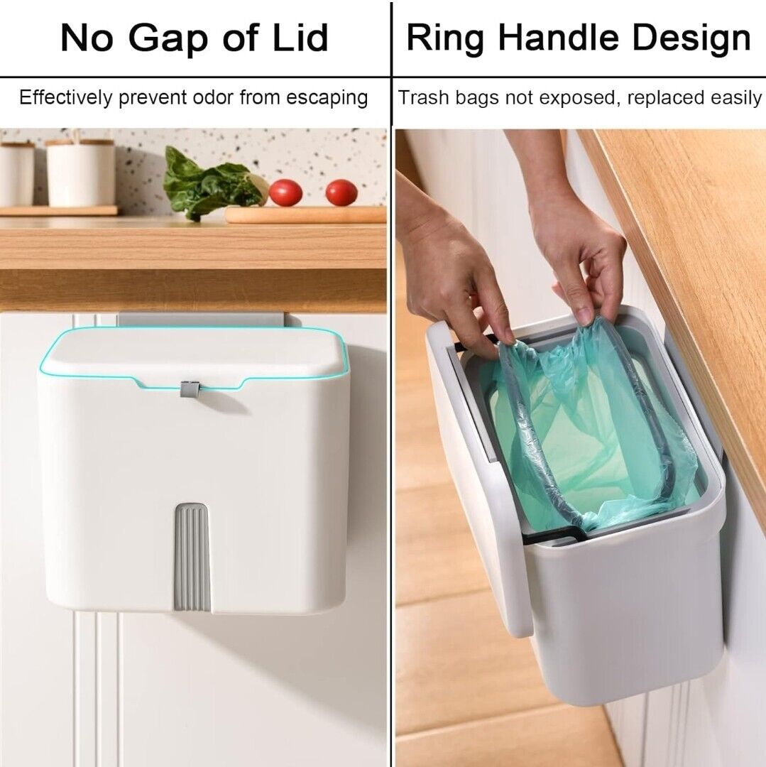 Upgraded Hanging Trash Can with Lid, 1.8 Gallon Kitchen Compost Bin
