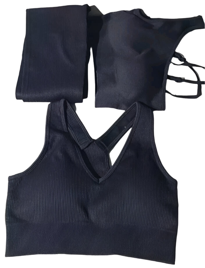 OQQ Women's 3 Piece Outfits Ribbed Seamless Exercise Scoop Neck Sports Bra...