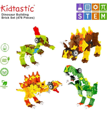 Kidtastic 3D DIY Dinosaur Build Bricks Educational Toys for Kids Ages 6+ 476 Pcs