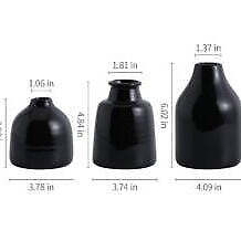 Matte Black Set of 3 Small Ceramic Bottle Vases