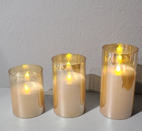 Glass Battery Operated LED Flameless Candles with Remote and Timer, Real Wax Can
