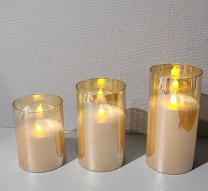 Glass Battery Operated LED Flameless Candles with Remote and Timer, Real Wax Can