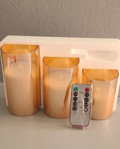 Glass Battery Operated LED Flameless Candles with Remote and Timer, Real Wax Can