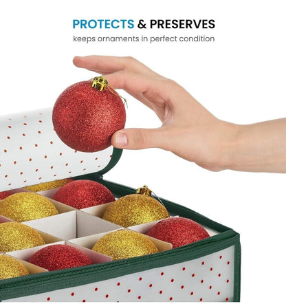 ZOBER Christmas Ornament Storage Box - Stores 128 Ornaments W/ 2 Sided Zipper 