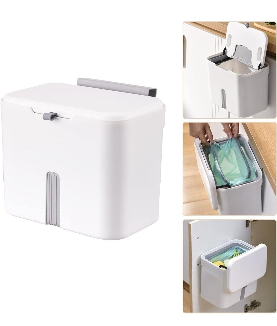 Upgraded Hanging Trash Can with Lid, 1.8 Gallon Kitchen Compost Bin