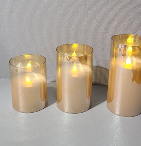 Glass Battery Operated LED Flameless Candles with Remote and Timer, Real Wax Can