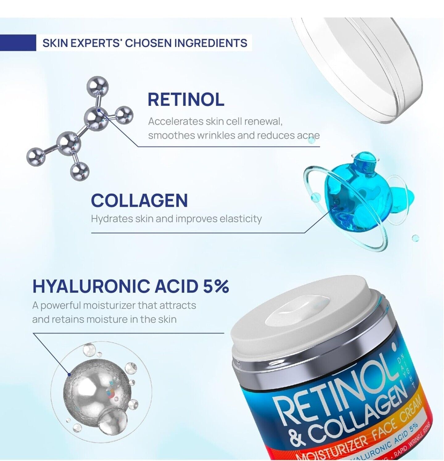 Retinol Cream for Face with Hyaluronic Acid, Day-Night Anti-Aging Moisturizer