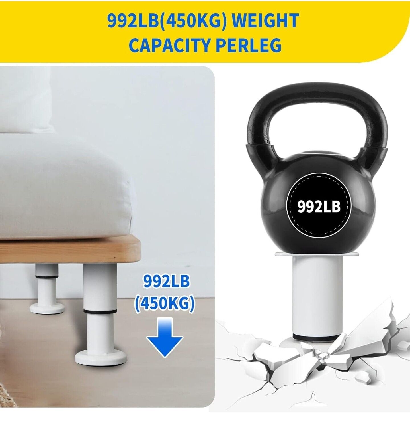 4 PCS Adjustable Height Bed Support Legs for Bed Frame/Bed Center Slat, Heavy