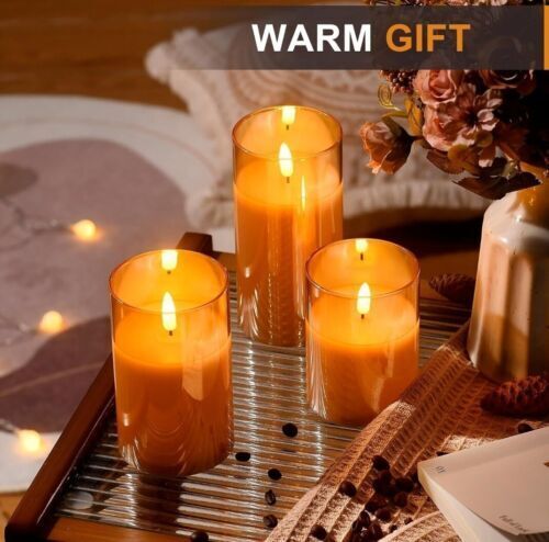 Glass Battery Operated LED Flameless Candles with Remote and Timer, Real Wax Can