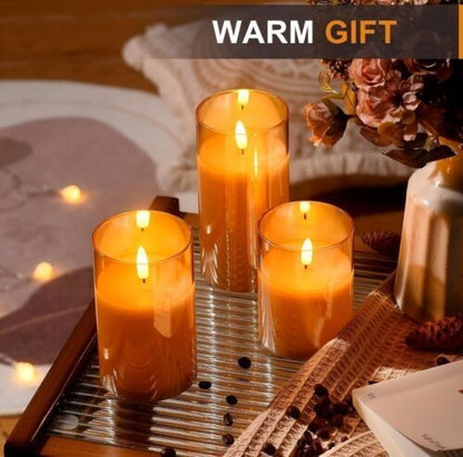Glass Battery Operated LED Flameless Candles with Remote and Timer, Real Wax Can