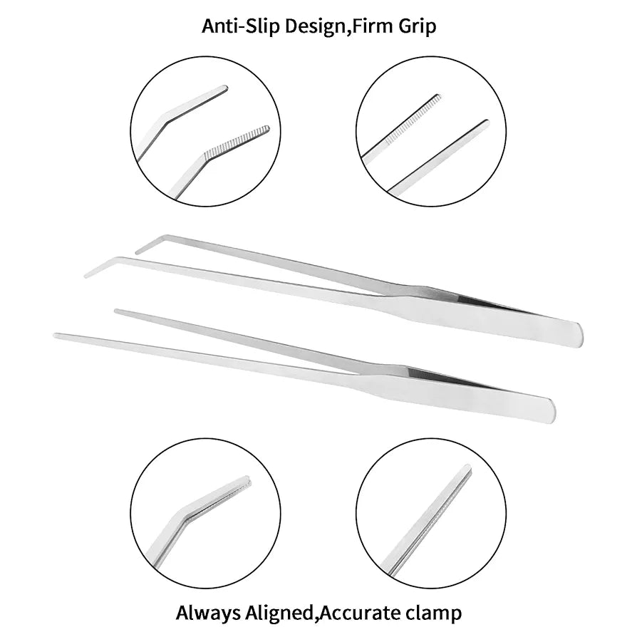 2PCS Long Aquarium Tweezers - 10.6" Straight and Curved Tweezers, Stainless Steel Reptile Feeding tongs, Terrarium Aquascape Tools Feeder for Lizards, Bearded Dragon Snake Tank Accessories