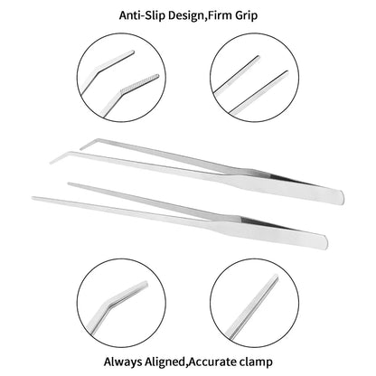 2PCS Long Aquarium Tweezers - 10.6" Straight and Curved Tweezers, Stainless Steel Reptile Feeding tongs, Terrarium Aquascape Tools Feeder for Lizards, Bearded Dragon Snake Tank Accessories