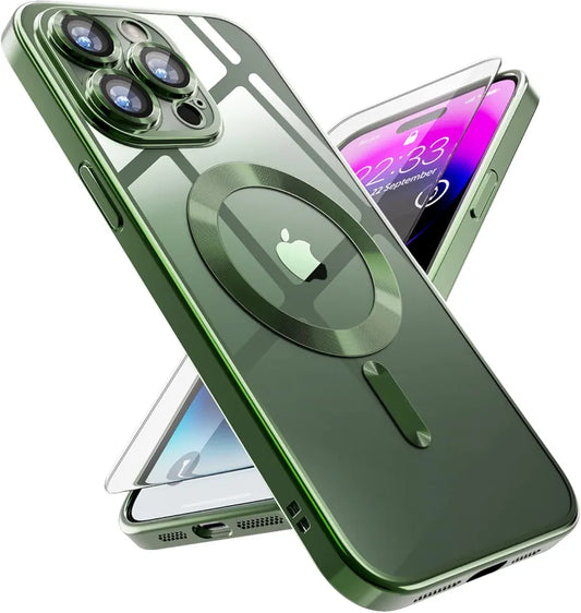 SUCGLES® Magnetic Clear for iPhone 14 Pro Case, with Camera Protection + Screen Protector for MagSafe, Shockproof Slim Magnet Mag Safe Thin Phone Cover Women Girls Men for Apple 14pro 