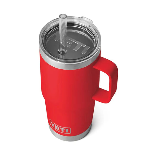 YETI Rambler 25 oz Tumbler with Handle & Straw Lid | Premium Insulated Travel Mug | Rescue Red | Keep Drinks Cold All Day