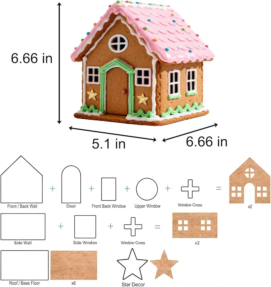 10Pcs Gingerbread House Cookie Cutters Set for Christmas Winter Holiday Baking and Decoration, Stainless Steel 3D Gingerbread House Kit for Kids Adults, Gift Package