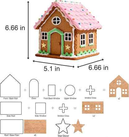 10Pcs Gingerbread House Cookie Cutters Set for Christmas Winter Holiday Baking and Decoration, Stainless Steel 3D Gingerbread House Kit for Kids Adults, Gift Package