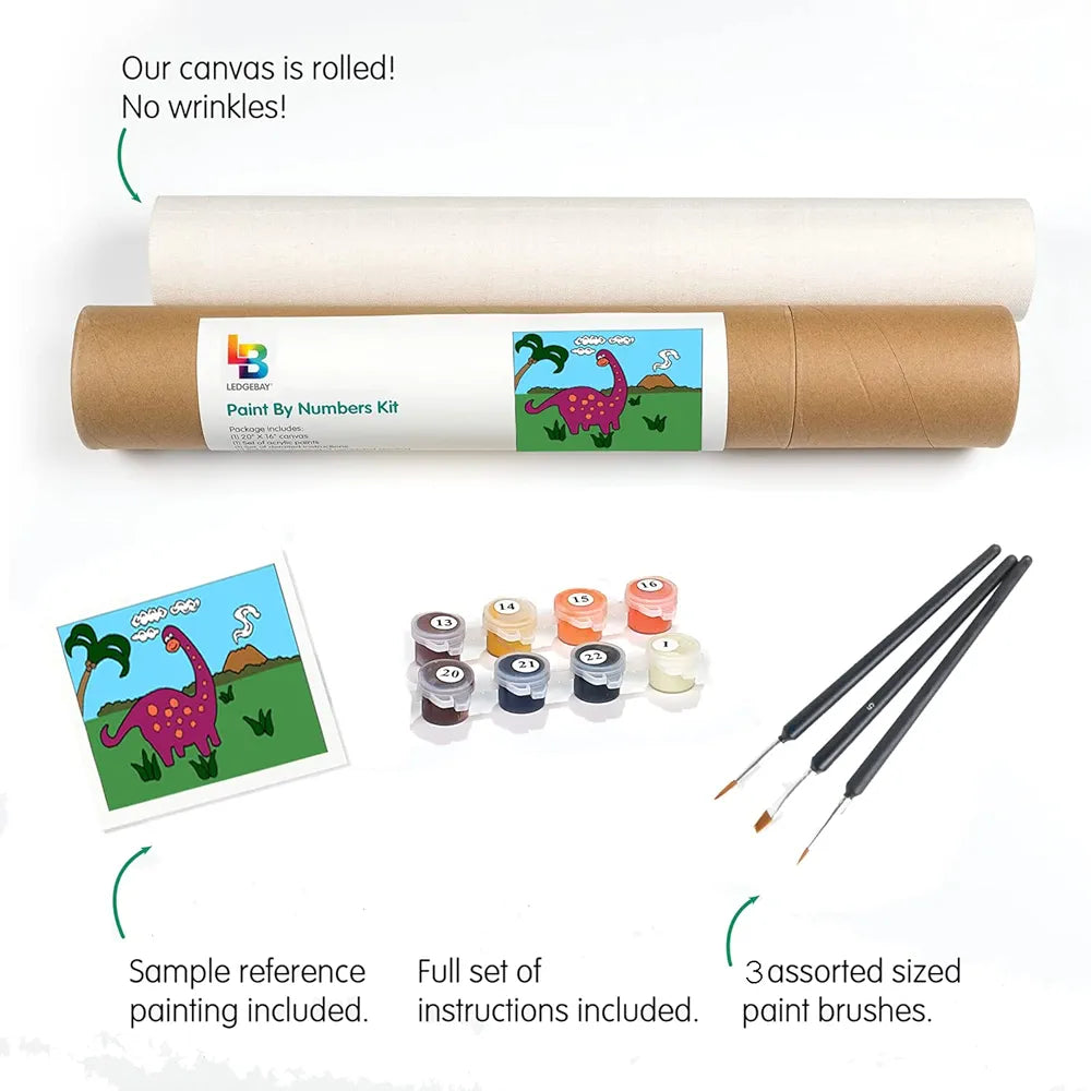 Ledgebay Beginners Paint by Number Kit - Paint Kits with Wood Handle Paint Brushes, Instructions Sets, PNB Kits for Kids
