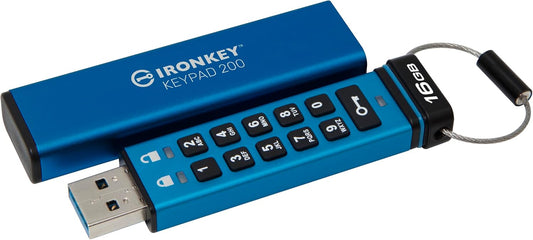 Kingston Ironkey Keypad 200 16GB Encrypted USB | Alphanumeric Keypad | Multi-Pin Access | XTS-AES 256-bit | FIPS 140-3 Level 3 Certified | Brute Force & BadUSB Protection | IKKP200/16GB,Blue