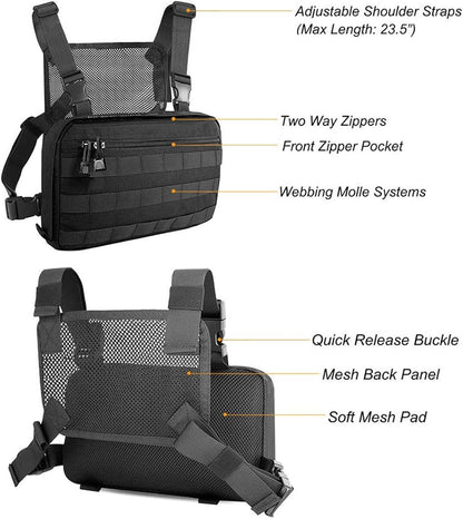 abcGoodefg Tactical Molle Radio Chest Harness Holder Holster Vest Front Pouch Outdoor Bag Pack 