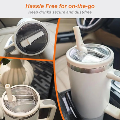 2 Pack Flip Straw Leak Proof Lid for Stanley 40 oz Tumbler Quencher - 40oz Reusable Spill Proof Lid Top Cover Stanley Cup Accessories - Replacement of Leaking Original Stanley Lids - Beige