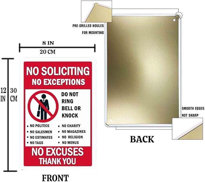 Shuilv Funny 'No Soliciting' Sign for House & Home - Protect Your Peace! (8x12 inch)