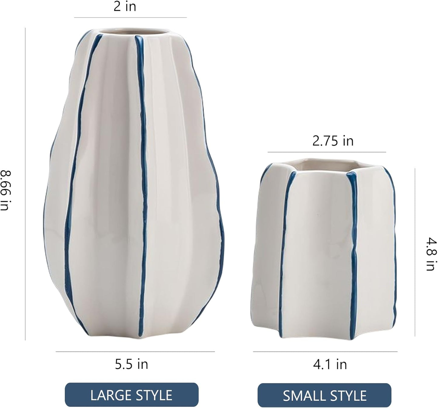CLYANCE Ceramic Vase, Set of 2 White Hand Painted Line Boho Vases