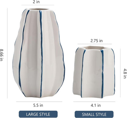 CLYANCE Ceramic Vase, Set of 2 White Hand Painted Line Boho Vases