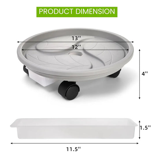 3 Pack Plant Caddy with Wheels, 12 Inch Heavy Duty Planter Pallet with Drainage Tray, Round Planter Pot Stand Dolly Casters Rolling Mover for Indoor Outdoor, Garden, Balcony