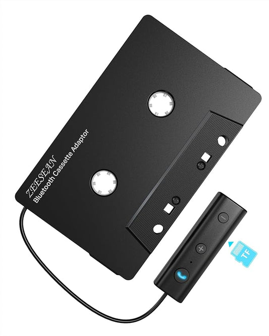 Zeesean Car Bluetooth 5.1 Cassette Adapter Support TF Card, Wireless Cassette Aux Adapter, Car Audio Bluetooth Receiver, Tape Player Adapter for Vehicle